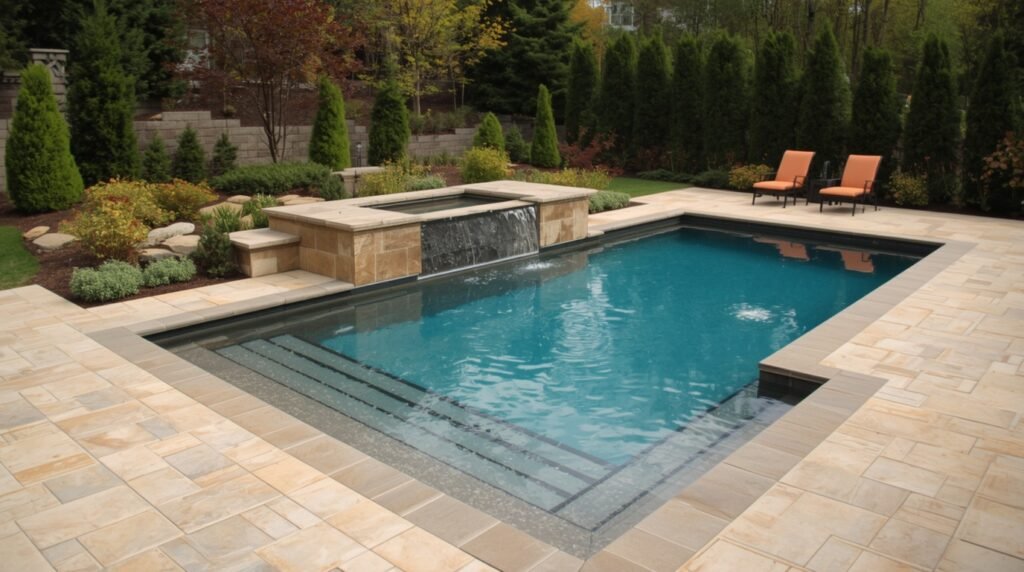 Rectangle Pool With Tanning Ledge Ideas