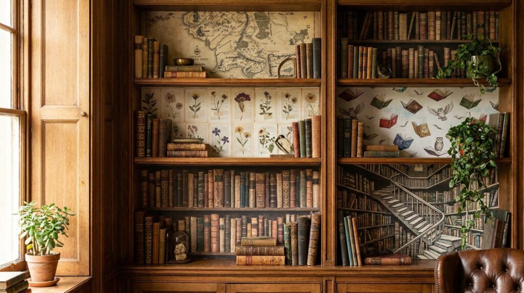 Wallpaper Ideas Inside Bookshelves